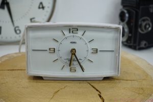 1970s White Metamec Electric Alarm Clock