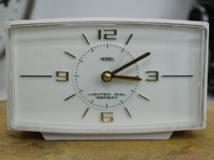 1970s White Metamec Electric Alarm Clock