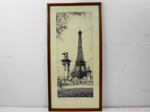 Two vintage signed Lithographs by Rafael Ortiz Alfau, the Notre-Dame and the Eiffel Tower